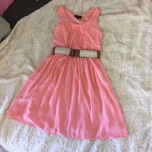 Pink Chiffon Summed Dress with belt